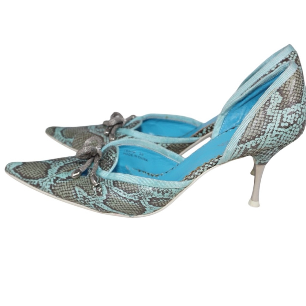 Apepazza Italian Limited Edition Blue/Gray Snakeskin Heels, Size 36 (US Size 6) - Picture 4 of 10